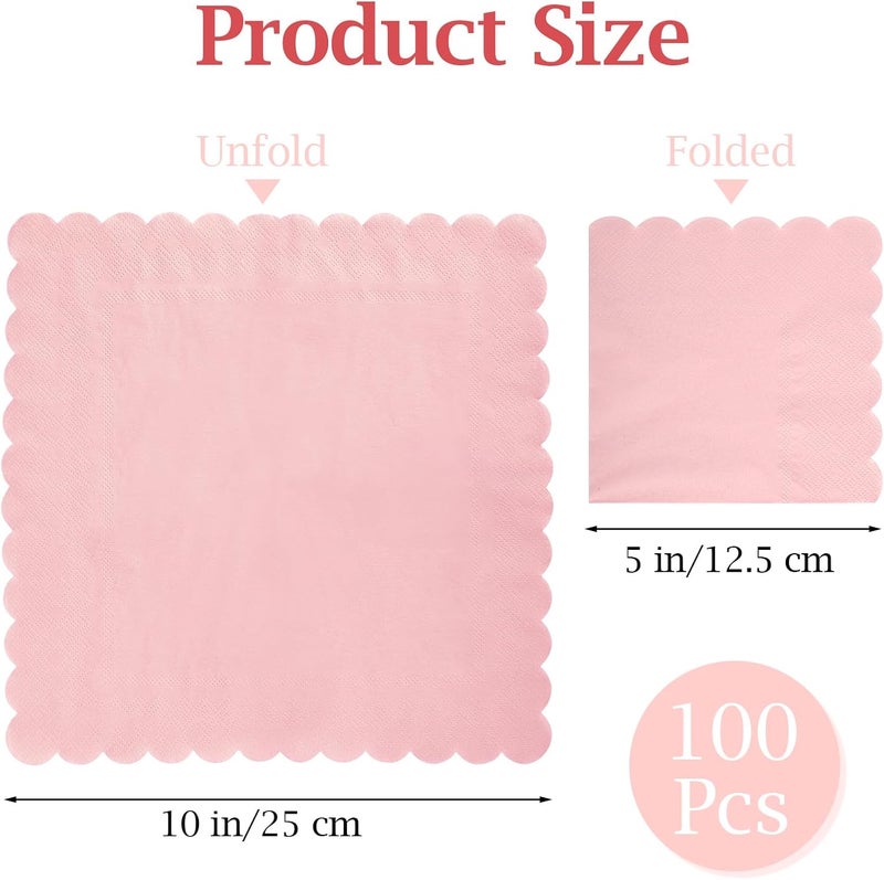 Hoiny 100 Pcs Cocktail Napkins, 2-Ply 5 x 5 Inches Disposable Scalloped Napkins, Thick Premium Dessert Napkins for Party, Wedding, Dinner, Birthday, Anniversary, Festival (Pink) - Image 2
